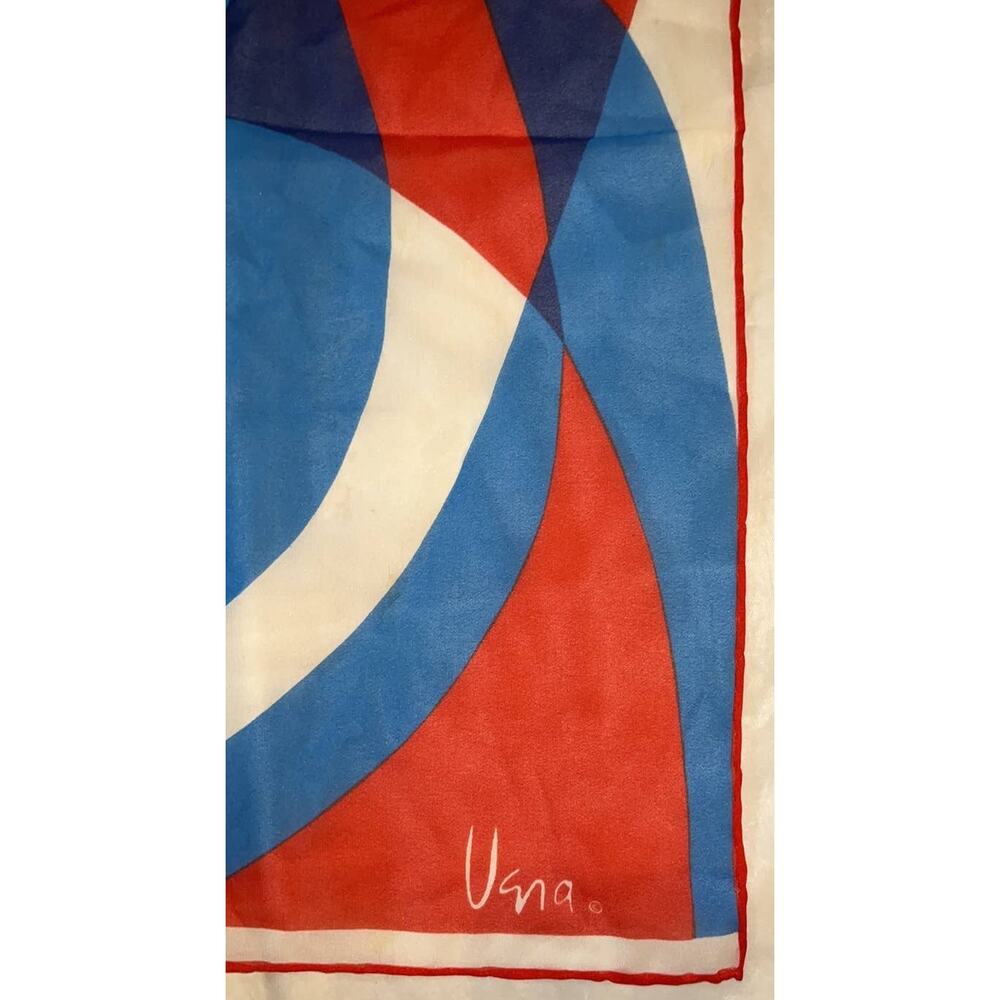 Vintage VERA Neumann Scarf ~ Signed ~ Semi Sheer ~ Made in Japan ~ Red & Blue - Picture 4 of 9